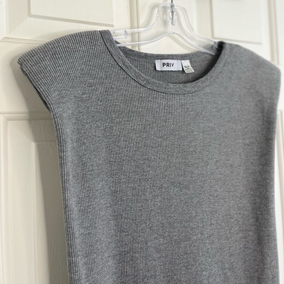 NWT Priv Grey Waffle Knit Dress XS Structured Shoulder - Picture 9 of 11